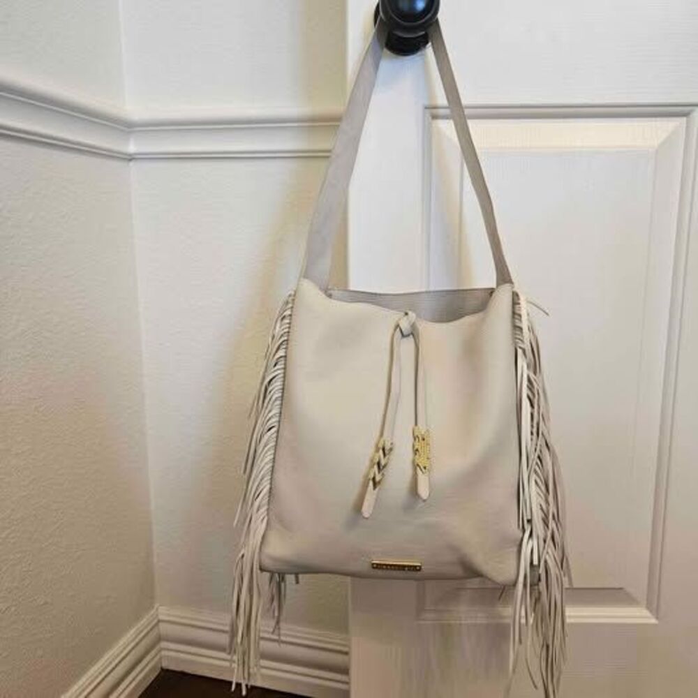 Madden Girl Boho Fringe Vegan Leather Shoulder Bag Off White/Very Light Gray